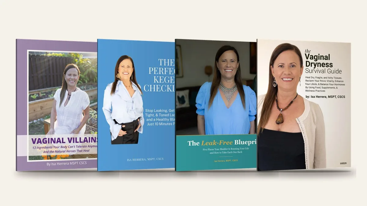 Four of Isa Herrera's free guide covers side by side on ivory, each showing her photograph.
